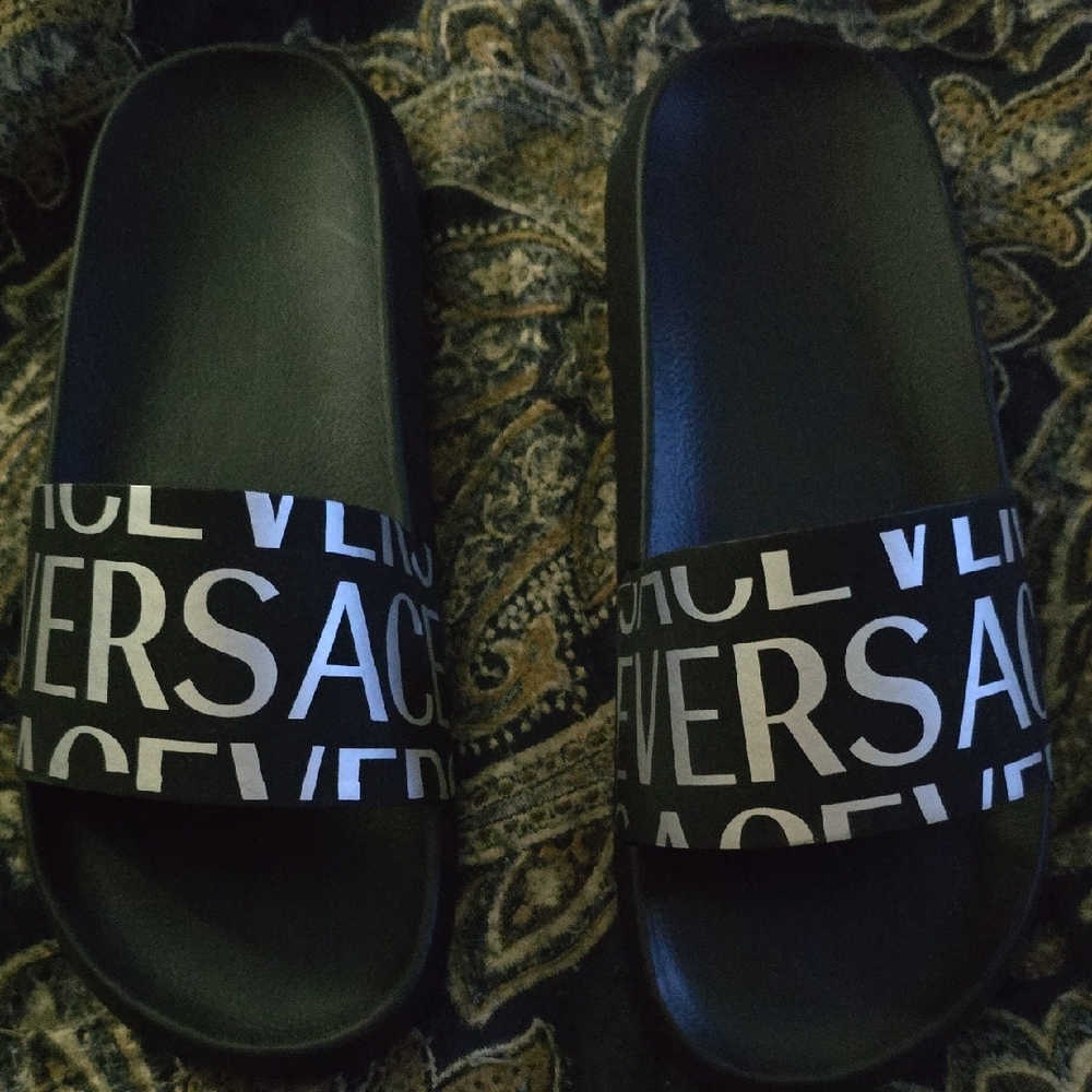 Black and White Slide Sandals